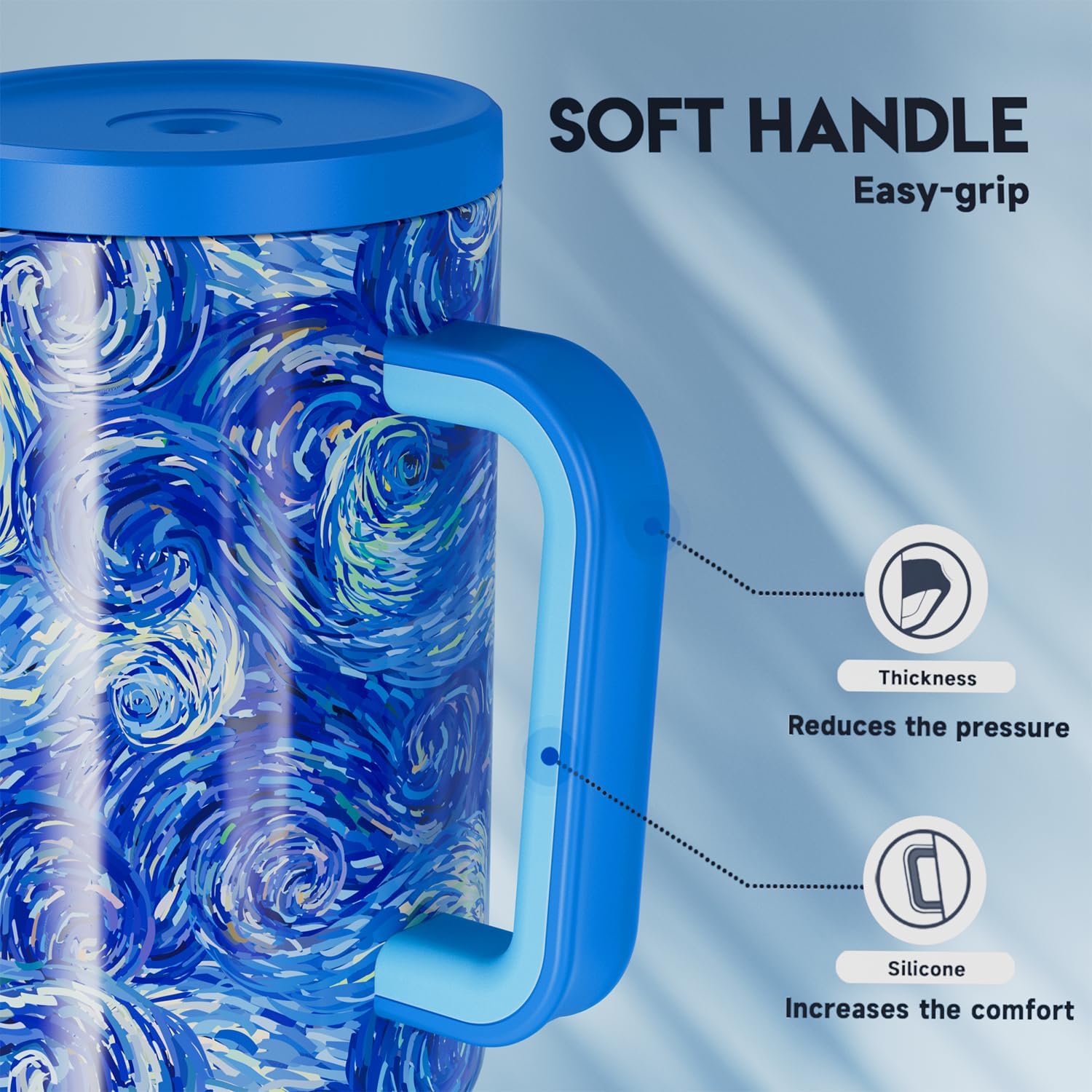 MEOKY 40oz Van Gogh Starry Night Tumbler with Handle & Straw