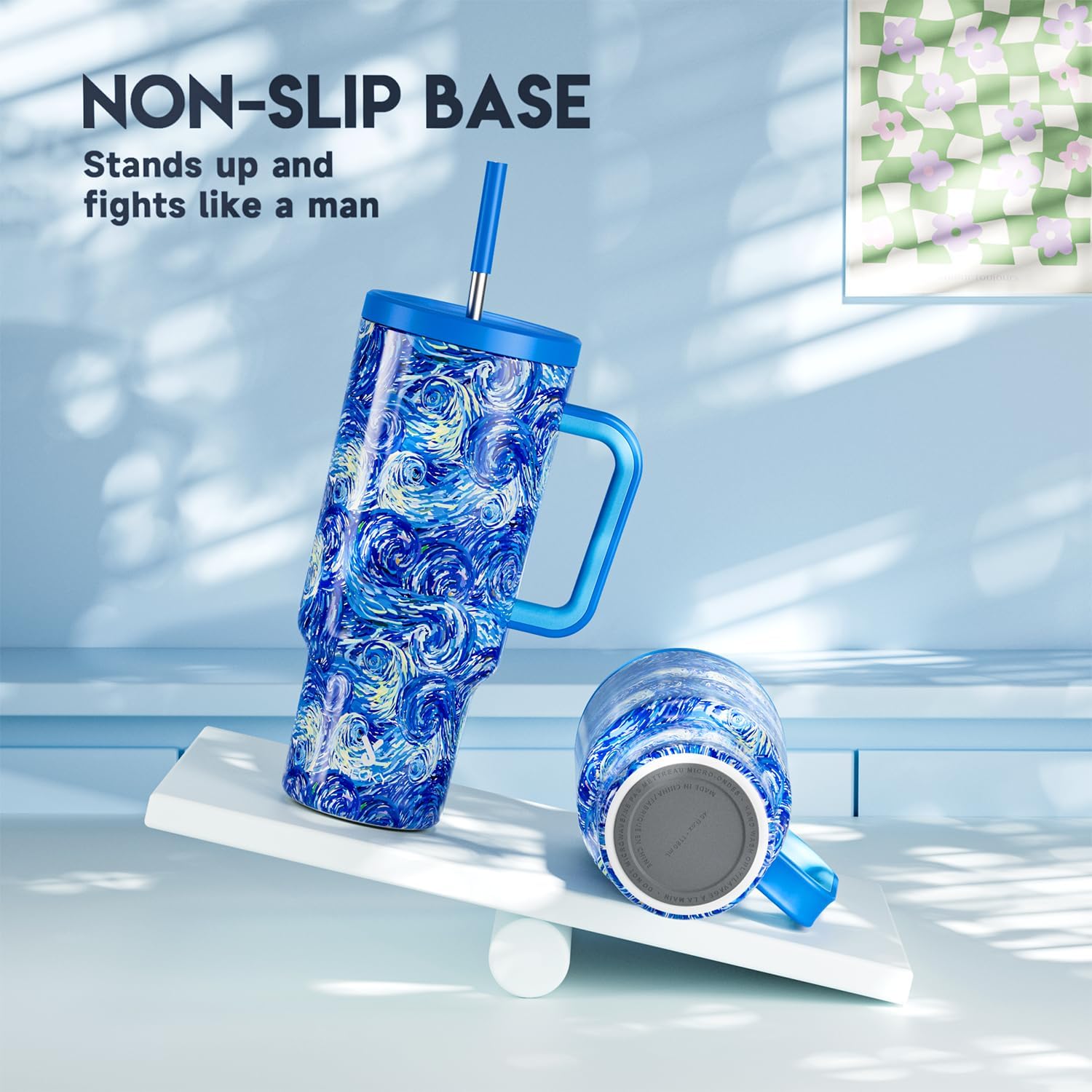 MEOKY 40oz Van Gogh Starry Night Tumbler with Handle & Straw
