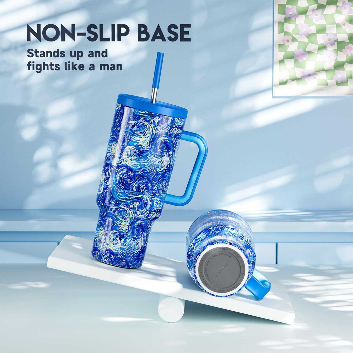 MEOKY 40oz Van Gogh Starry Night Tumbler with Handle & Straw