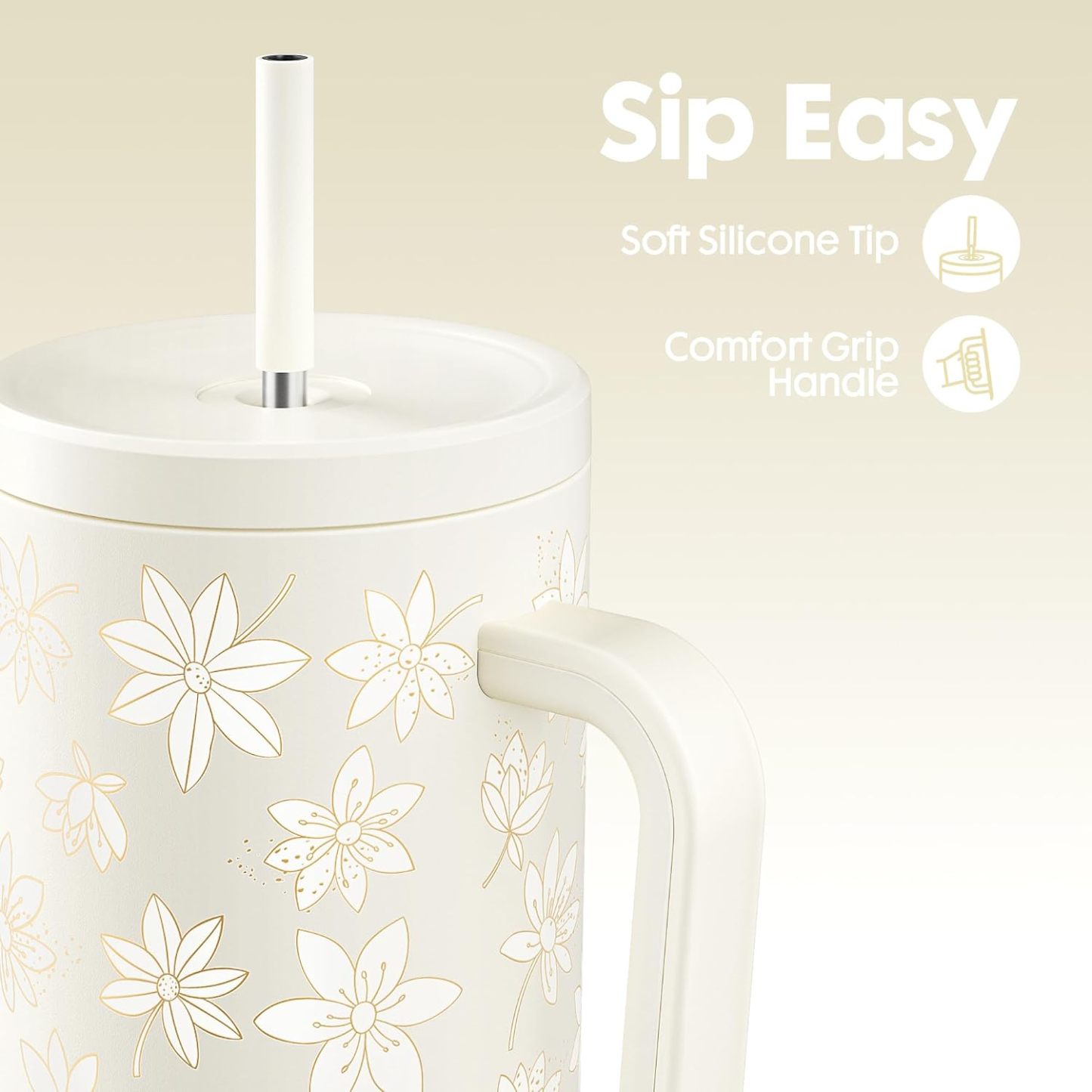 Meoky 40oz UV Color-Changing Floral Tumbler with Handle & Straw
