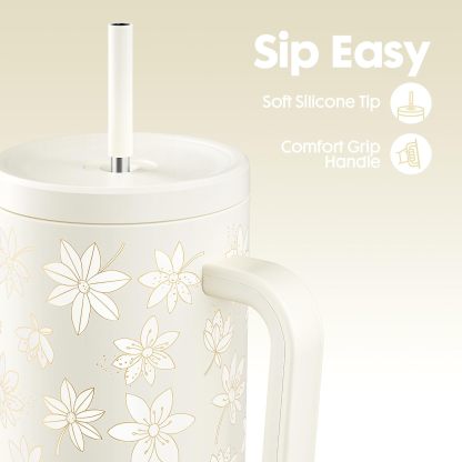 Meoky 40oz UV Color-Changing Floral Tumbler with Handle & Straw