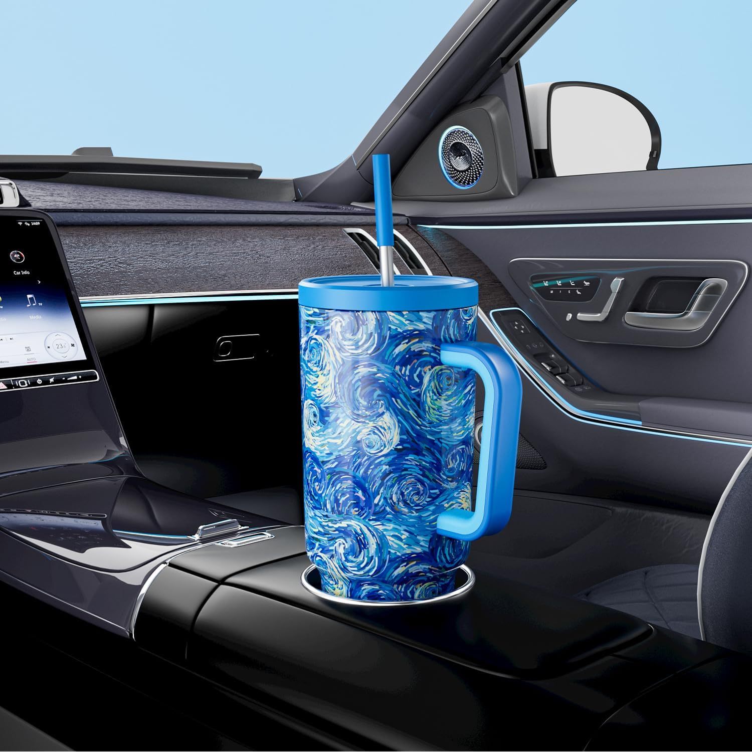 MEOKY 40oz Van Gogh Starry Night Tumbler with Handle & Straw