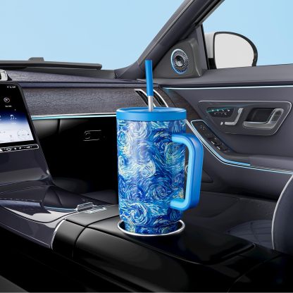 MEOKY 40oz Van Gogh Starry Night Tumbler with Handle & Straw
