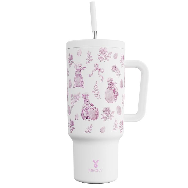 MEOKY 40oz Printed Stainless Steel Insulated Tumbler with Handle and Straw