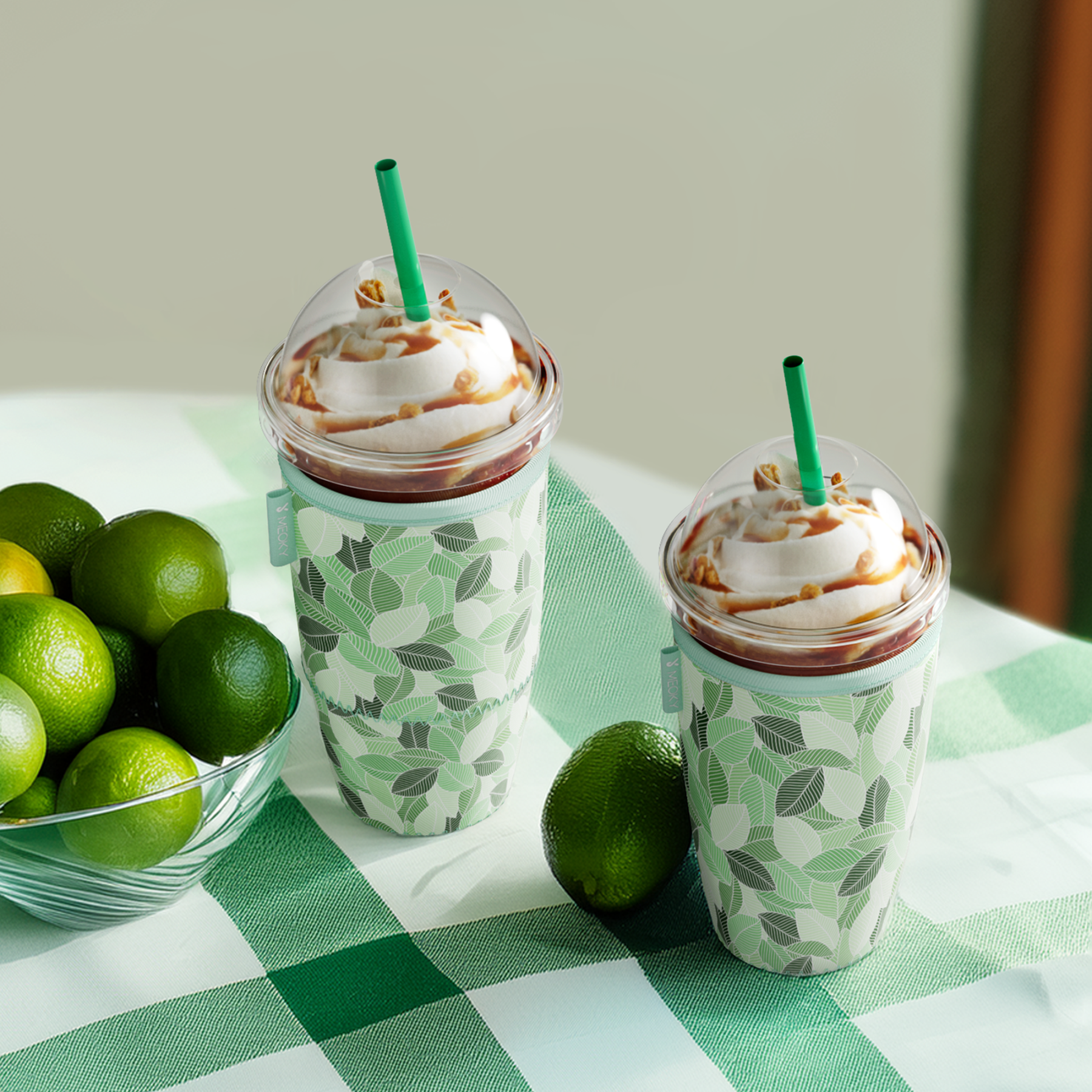 cup sleeve green leaves