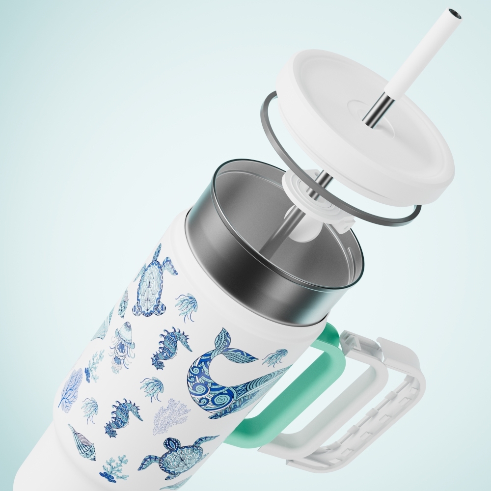 40oz Tumbler With Straw Halloween Special Edition-White Marine Animal - Luminous