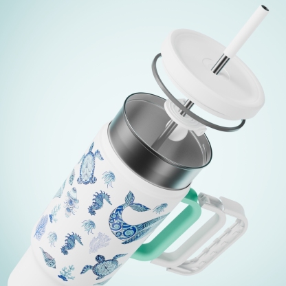 40oz Tumbler With Straw Halloween Special Edition-White Marine Animal - Luminous