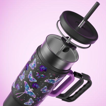 40oz Tumbler With Straw Halloween Special Edition-Black Butterfly - Luminous