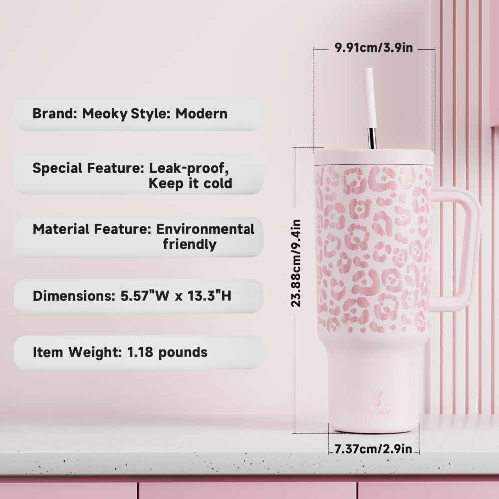 40oz Tumbler With Straw Animal Print Collection-Pink Leopard