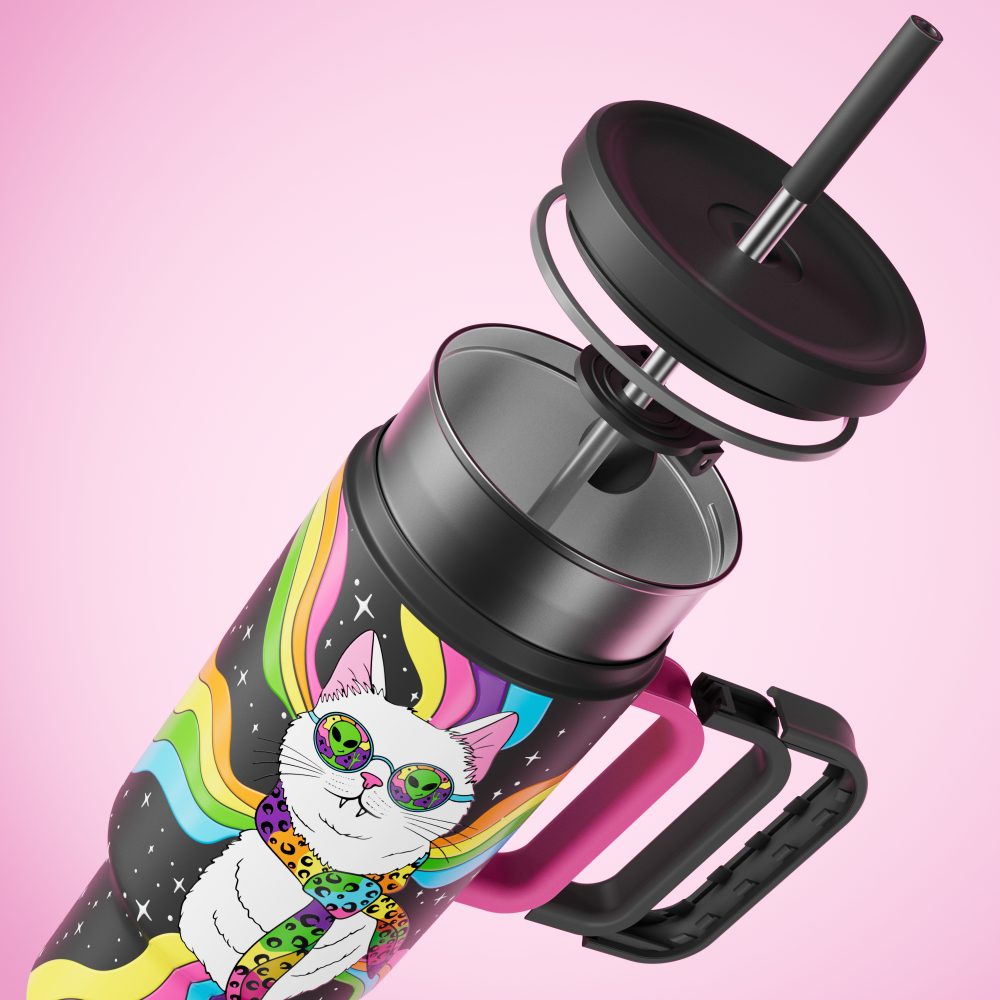 40oz Tumbler With Straw Halloween Special Edition-White Cat