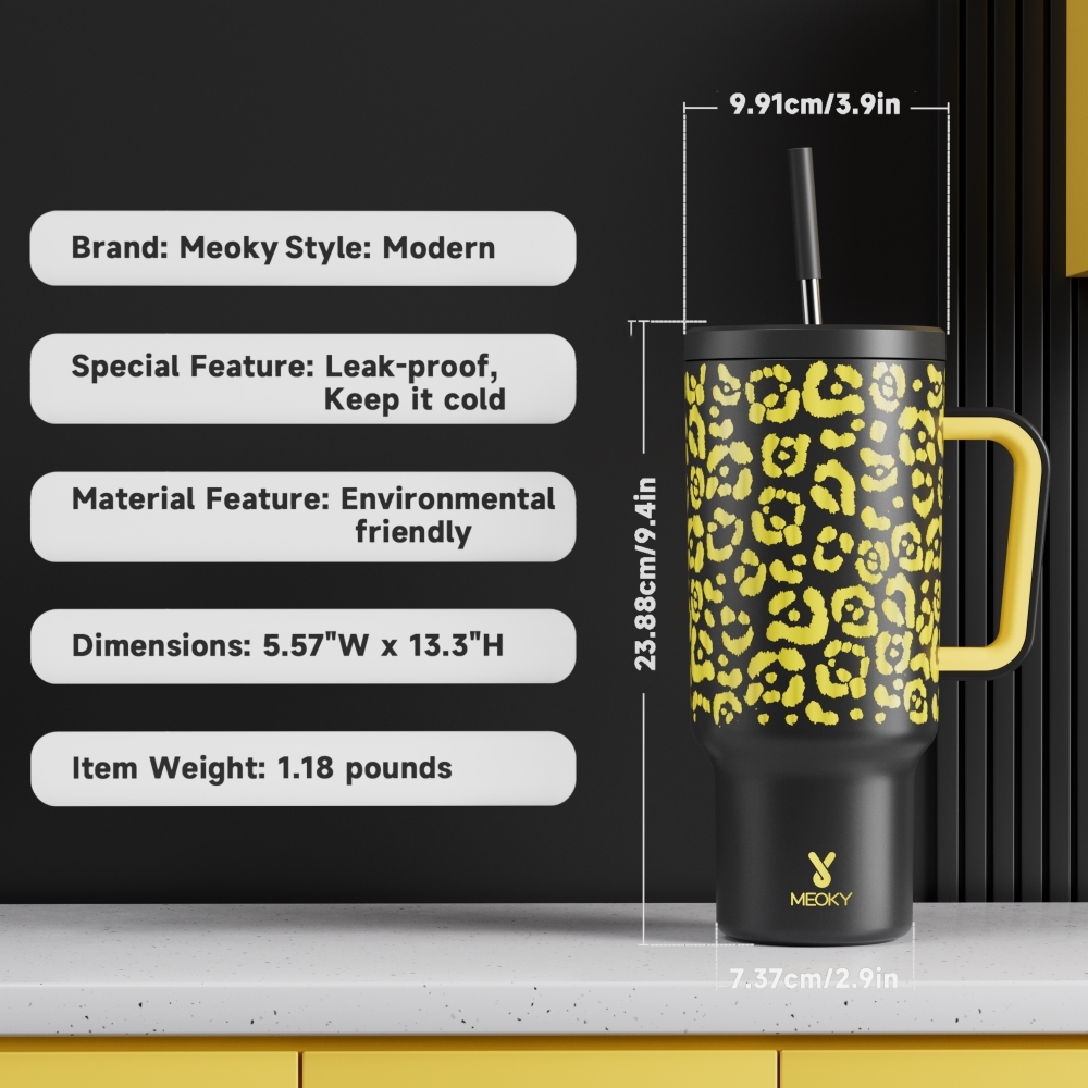 40oz Tumbler With Straw Animal Print Collection-Gold Leopard