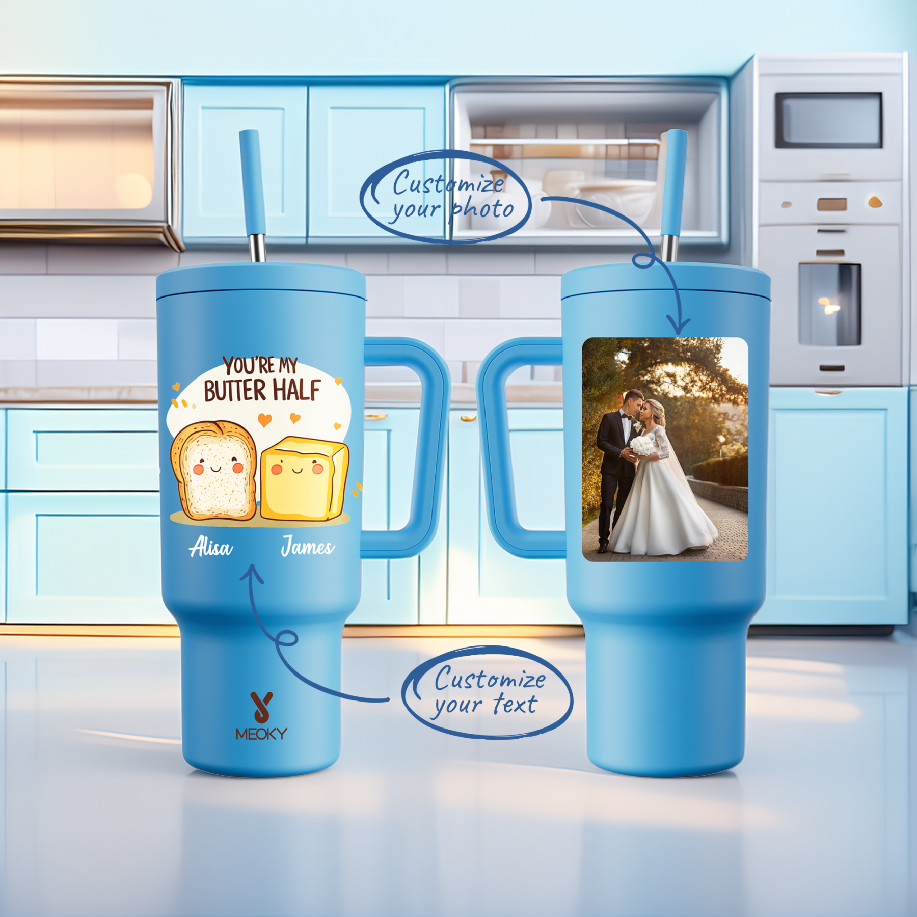 40oz Tumbler With Straw Customized -You're My Butter Half?C A Sip of Love for You!