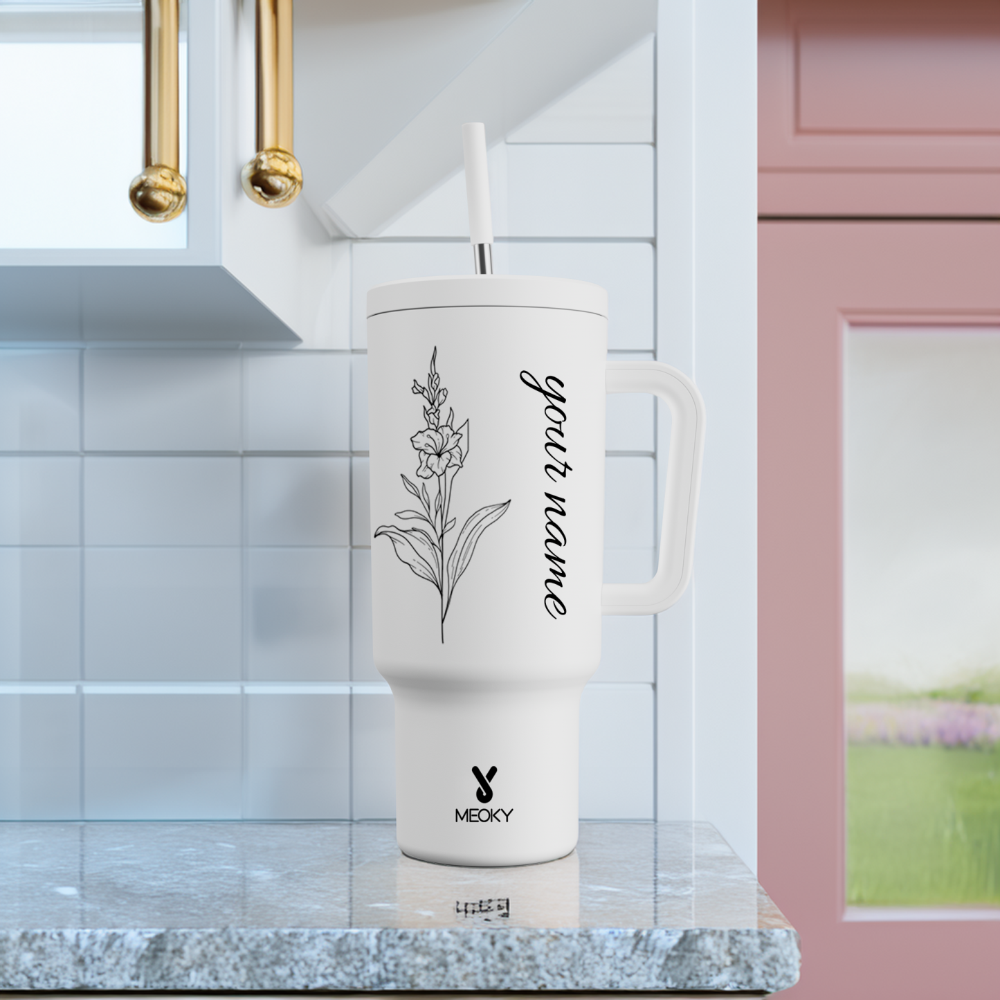 40oz Tumbler With Straw Customized - Monthly Flower