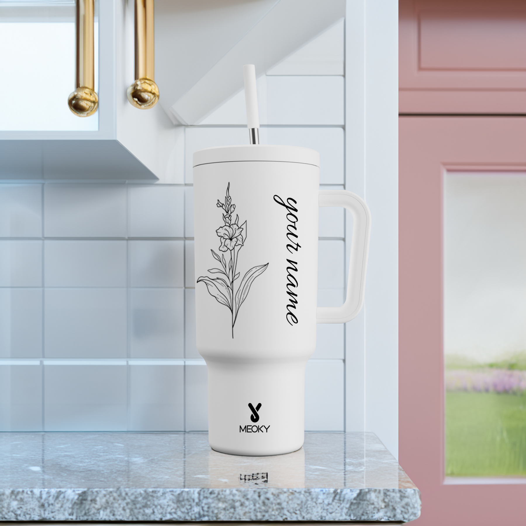 40oz Tumbler With Straw Customized - Monthly Flower