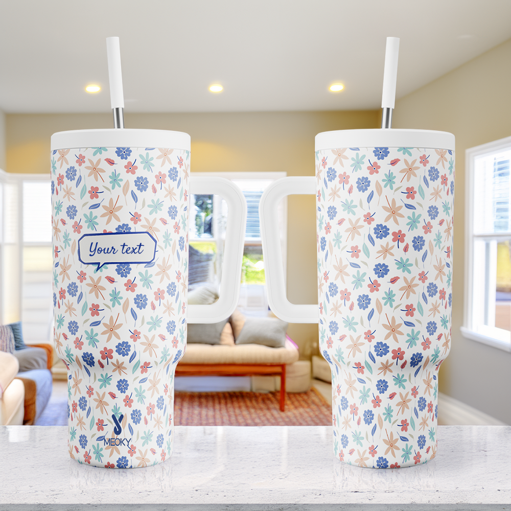 40oz Tumbler With Straw Customized - Floral
