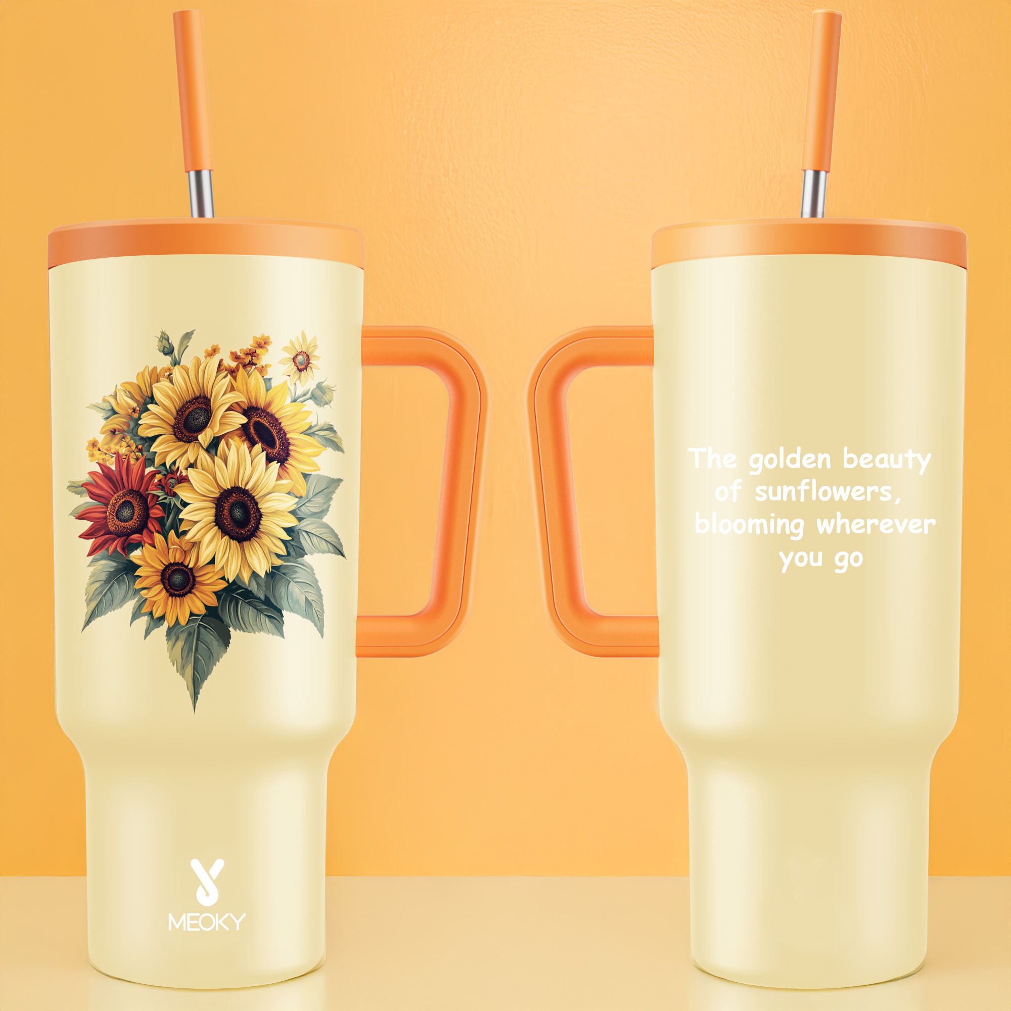 40oz Tumbler With Straw Customized - Flowers Collection - The