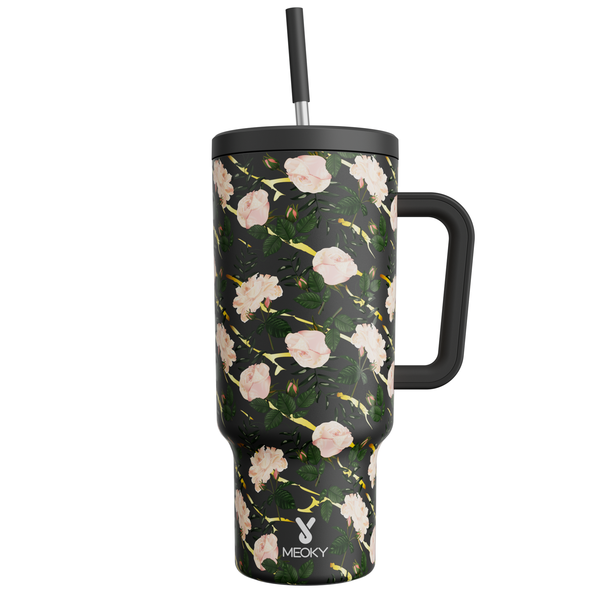 40oz Tumbler With Straw Rose Collection-White Roses