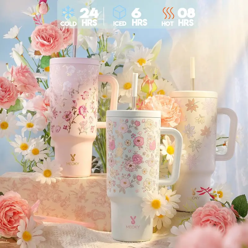 MEOKY 40oz Sunlight-Activated Color-Changing Floral Tumbler