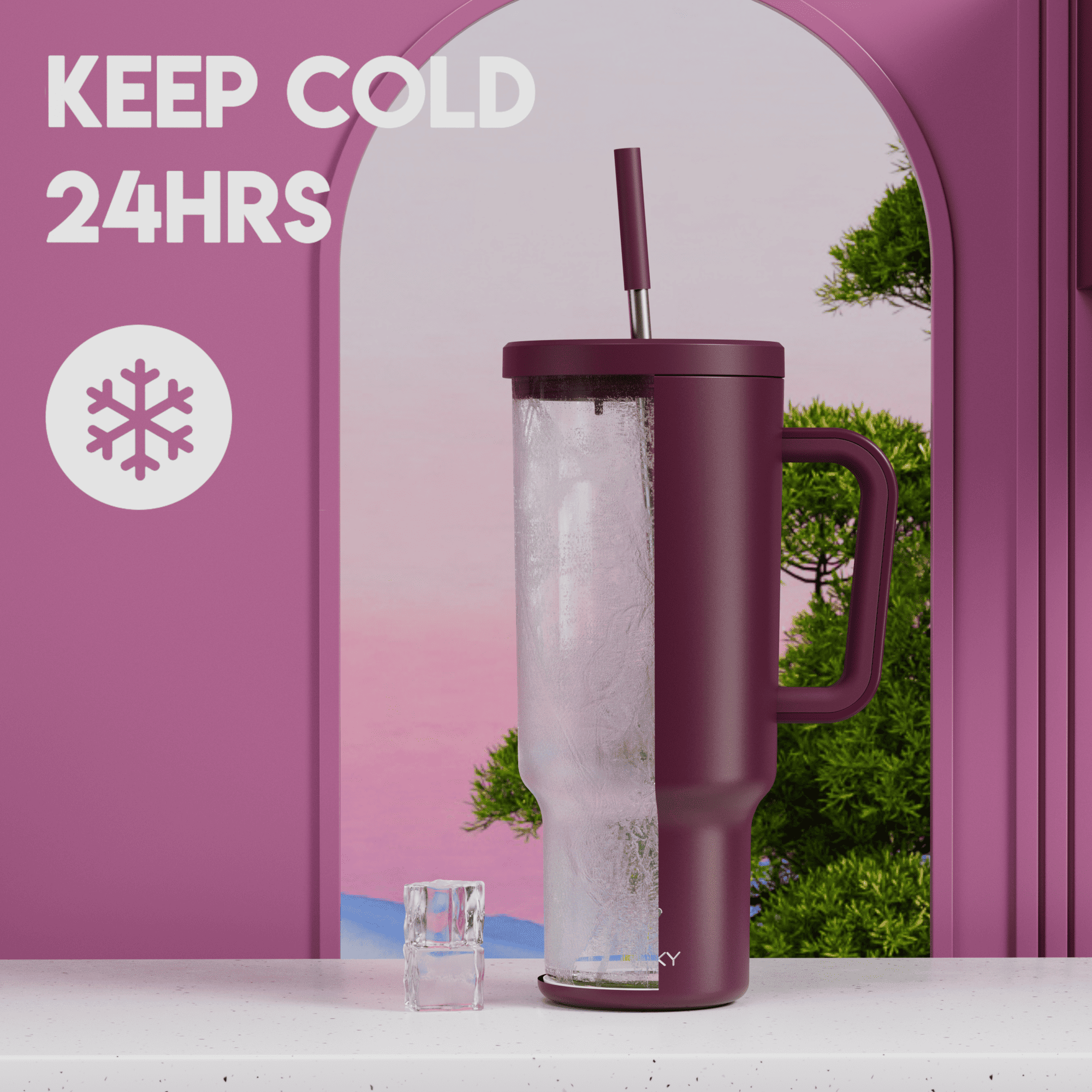 40oz Tumbler With Straw Monochrome Collection-Burgundy