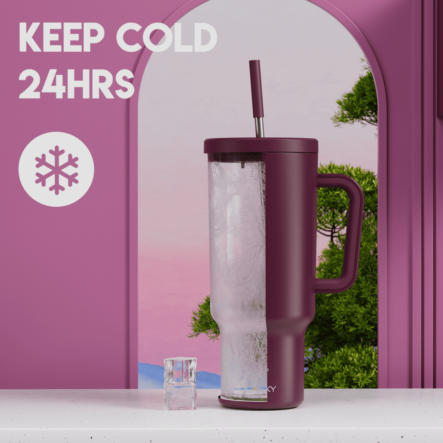 40oz Tumbler With Straw Monochrome Collection-Burgundy