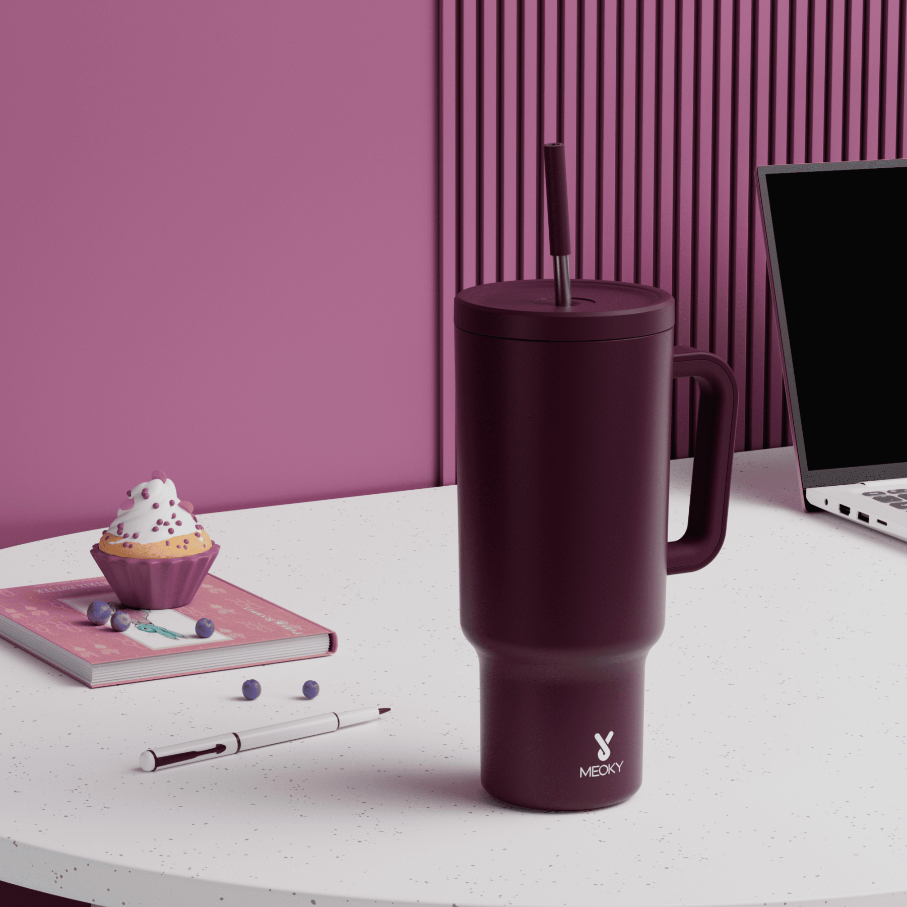 40oz Tumbler With Straw Monochrome Collection-Burgundy