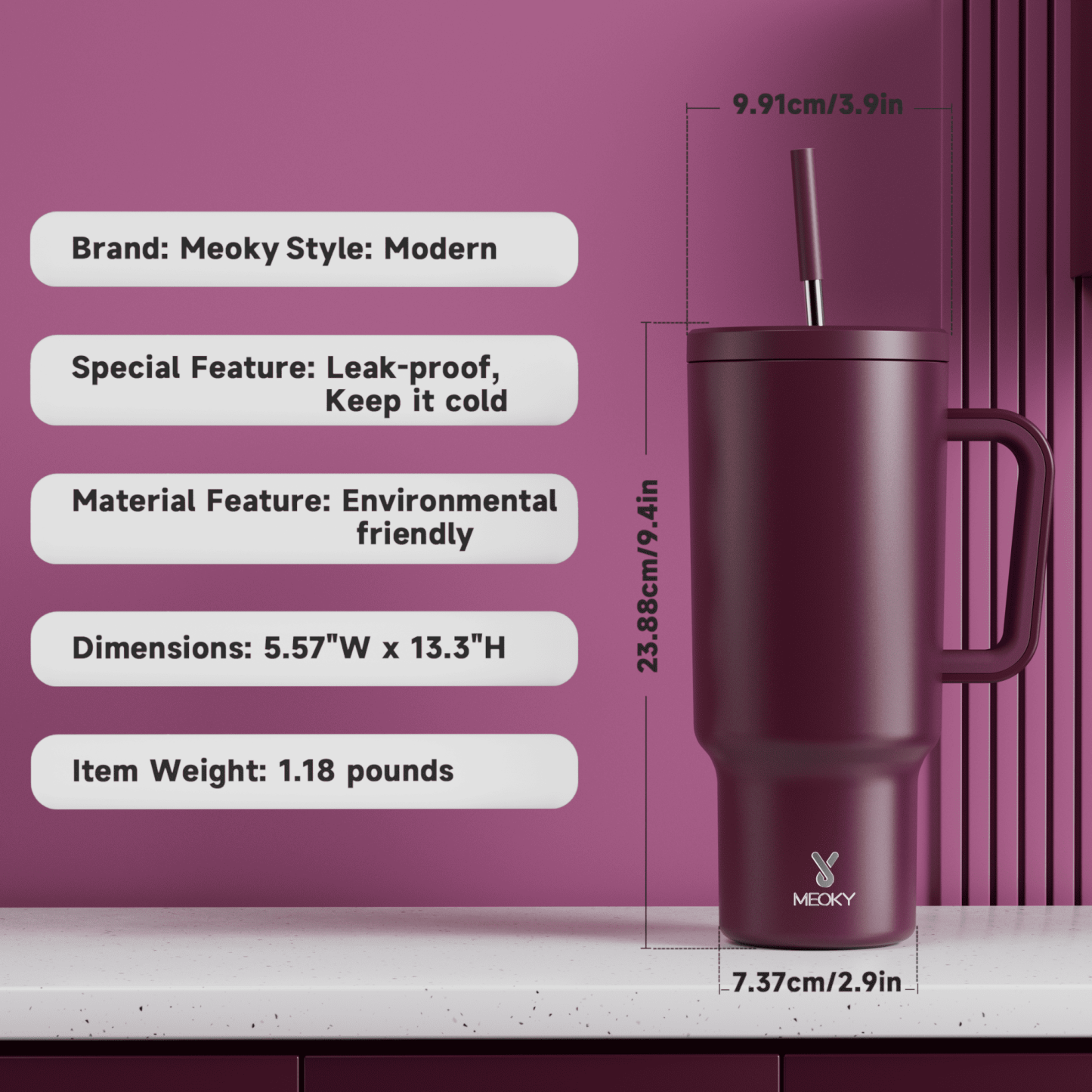 40oz Tumbler With Straw Monochrome Collection-Burgundy