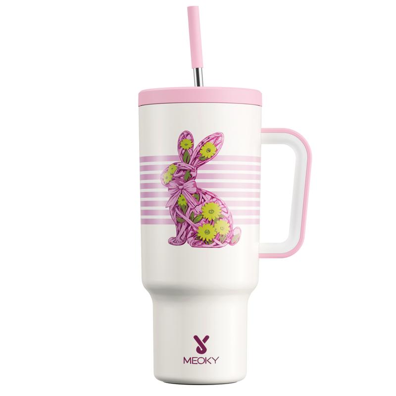 MEOKY 40oz Printed Stainless Steel Insulated Tumbler with Handle and Straw