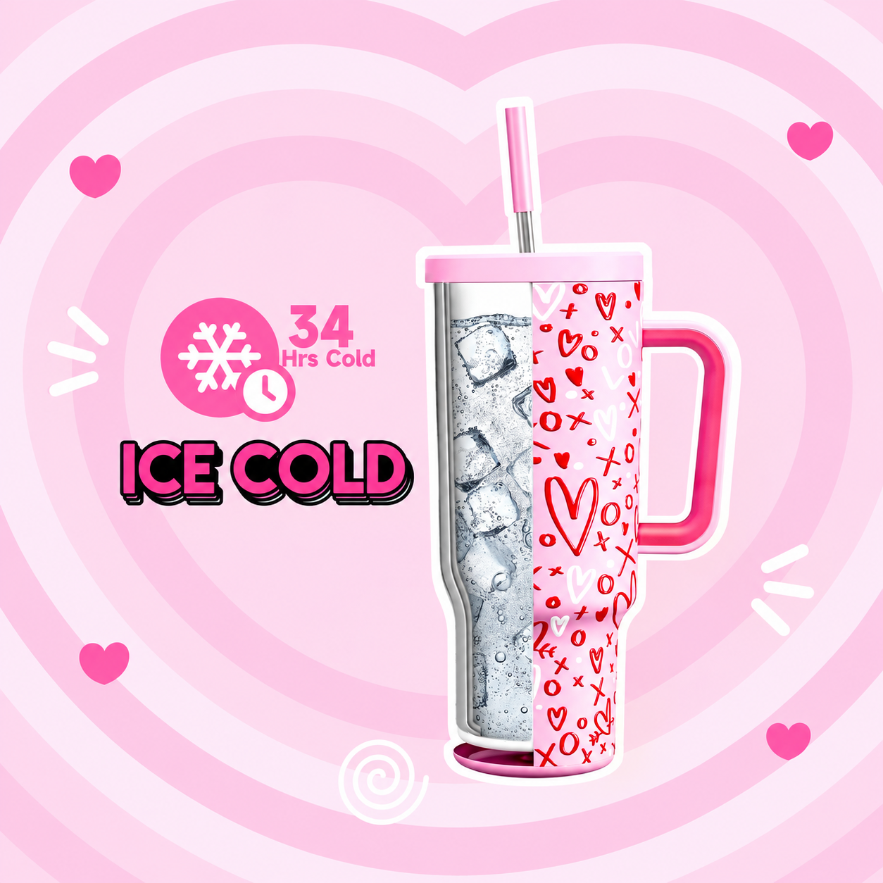 MEOKY 40oz Pink Valentine's Day Tumbler