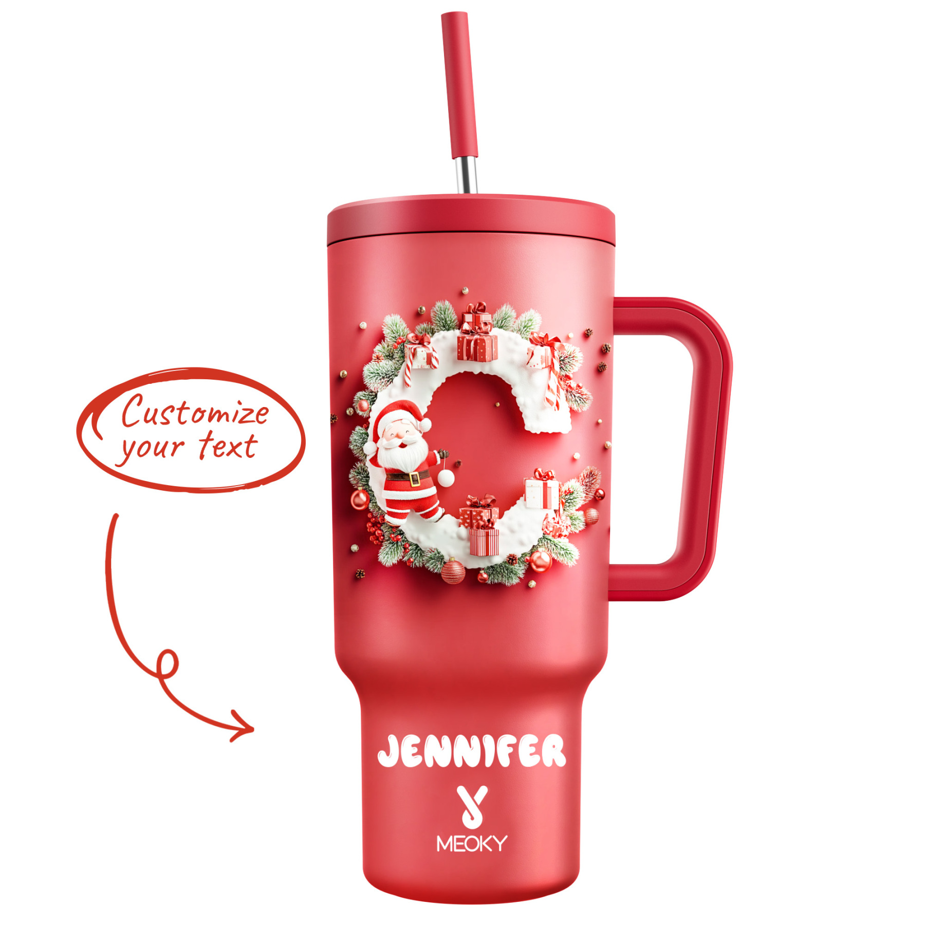 40oz Tumbler With Straw Customized -  Merry Christmas! - Custom Christmas Alphabet and Text! - Gifts for yourself, family, friends, lovers and children!