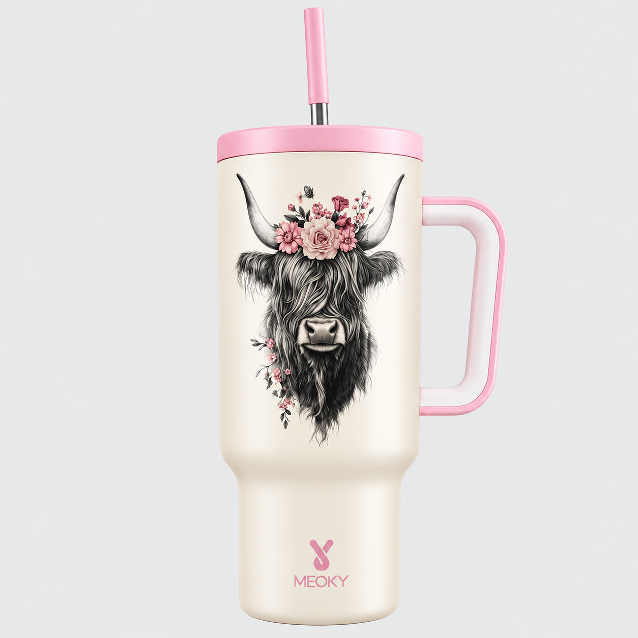 MEOKY 40oz Stainless Steel Insulated Tumbler with Handle and Straw