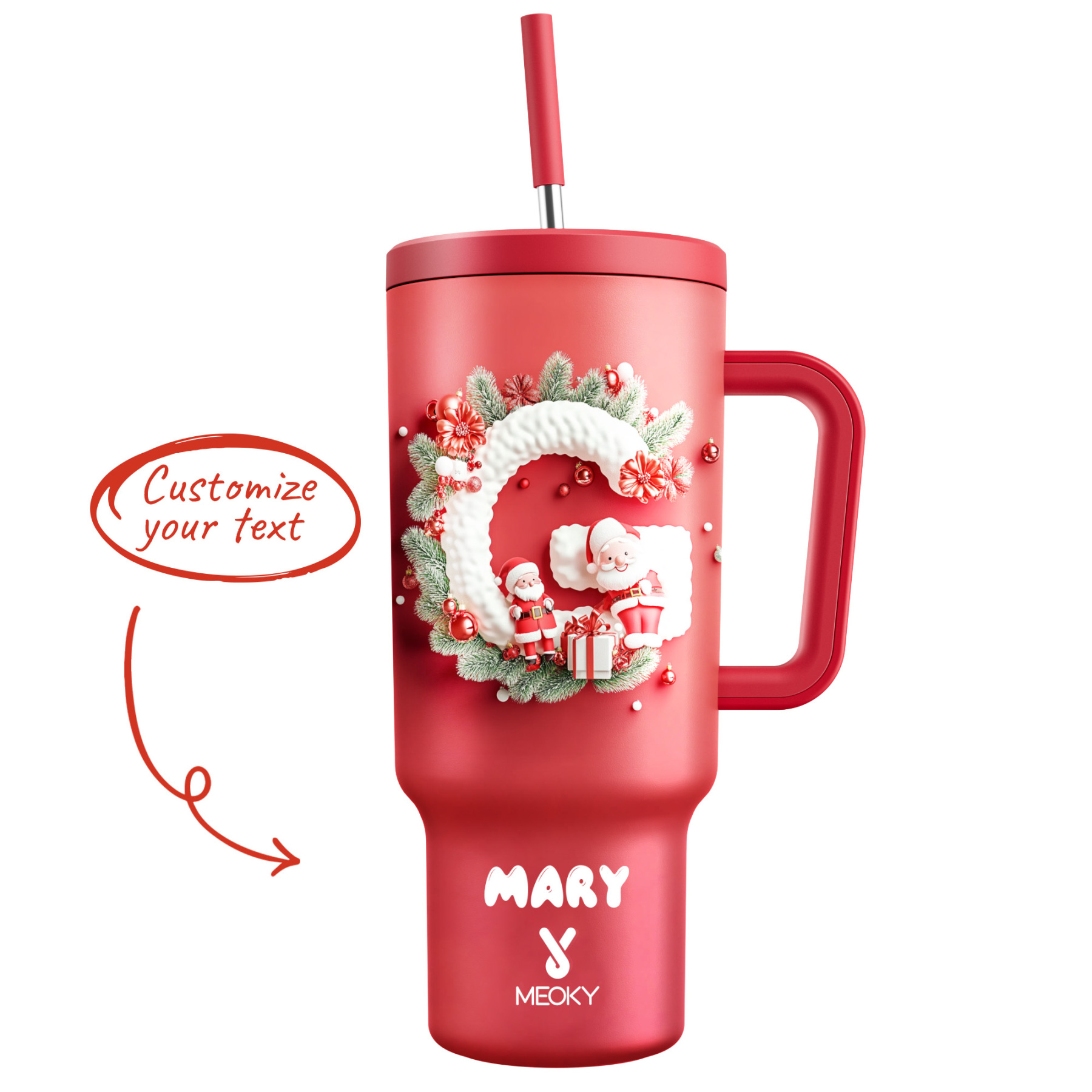40oz Tumbler With Straw Customized -  Merry Christmas! - Custom Christmas Alphabet and Text! - Gifts for yourself, family, friends, lovers and children!