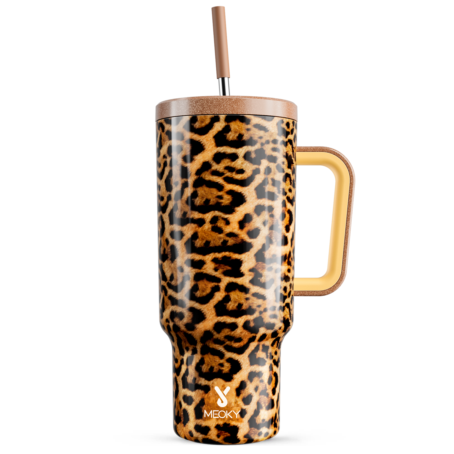 40oz Tumbler With Straw Animal Print Collection-Tan Leopard