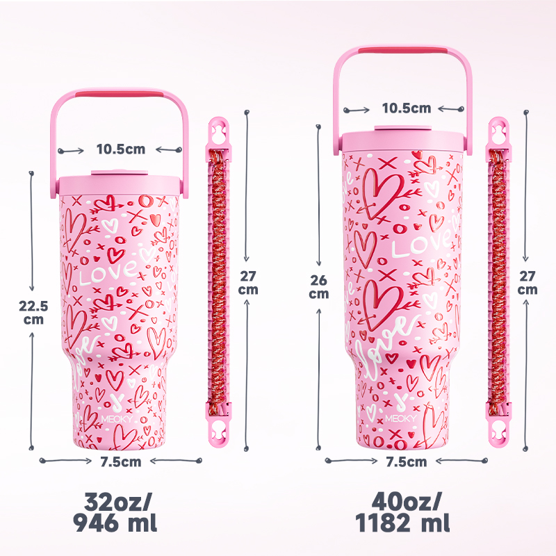 Meoky 40oz Tumbler With Carrying Handle Valentine Collection