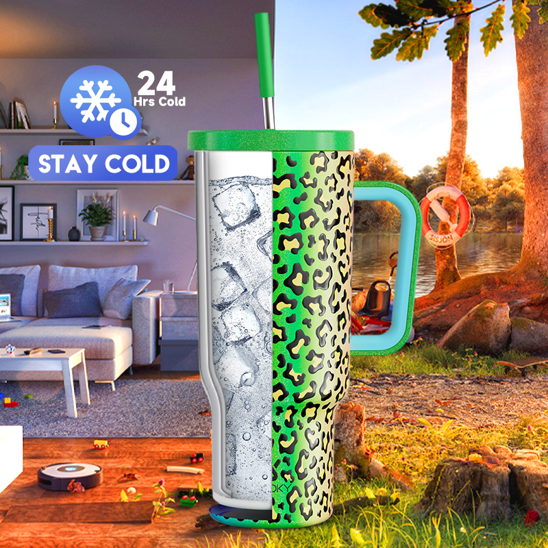 40oz Tumbler With Straw Animal Print Collection-Jungle Leopard