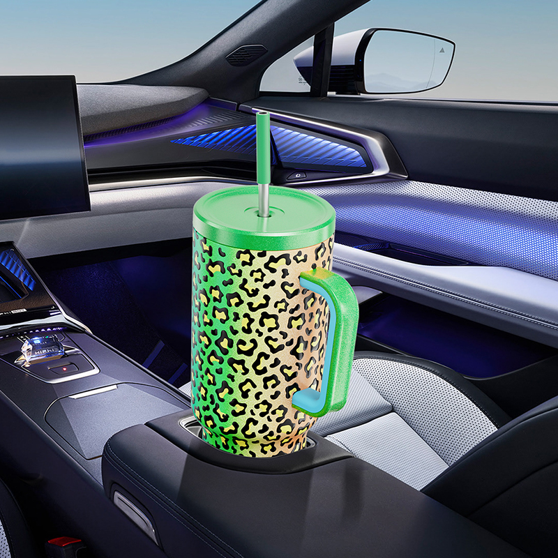 40oz Tumbler With Straw Animal Print Collection-Jungle Leopard