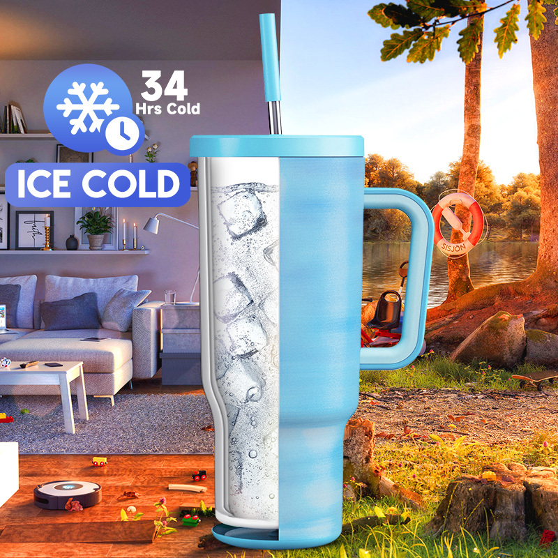 40oz Tumbler With Straw Gradient Collection-Ethereal Cloud blue
