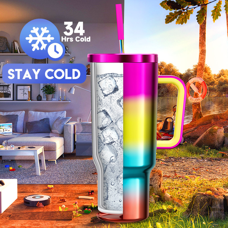 40oz Tumbler With Straw Mirrors Collection-Rainbow