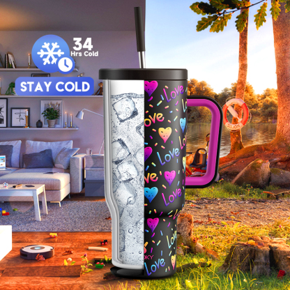 40oz Tumbler With Straw Rainbow Heart Collection-Color Heart