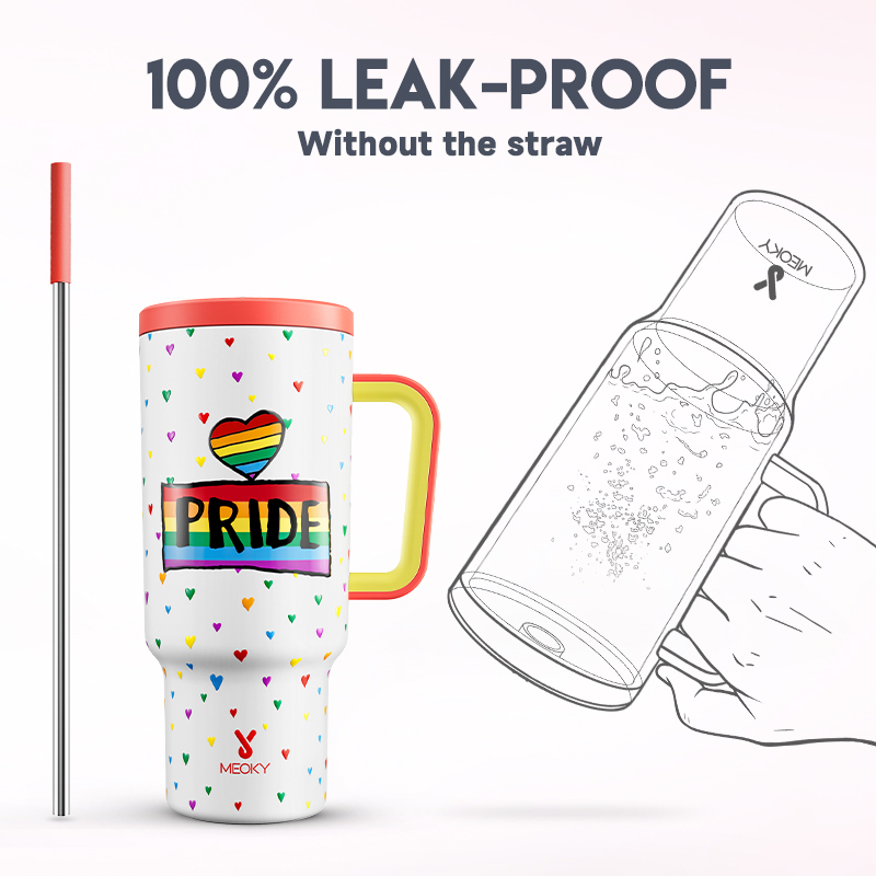 40oz Tumbler With Straw Rainbow Heart Collection-White Heart