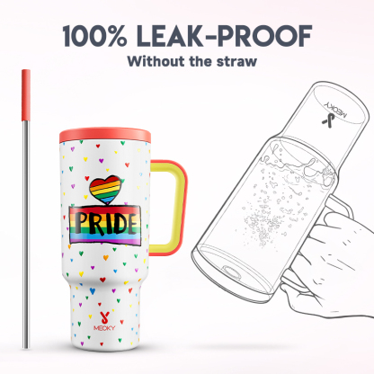 40oz Tumbler With Straw Rainbow Heart Collection-White Heart