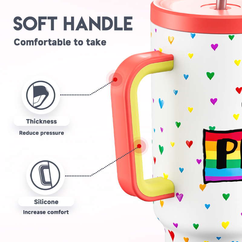 40oz Tumbler With Straw Rainbow Heart Collection-White Heart