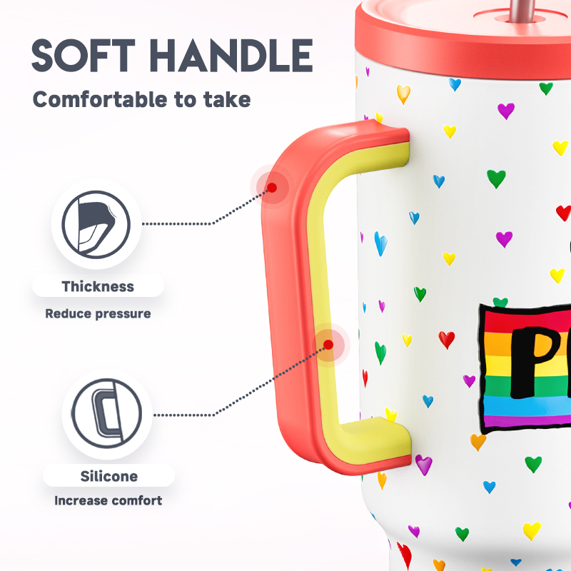 40oz Tumbler With Straw Rainbow Heart Collection-White Heart
