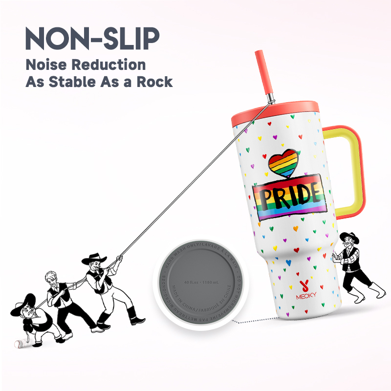 40oz Tumbler With Straw Rainbow Heart Collection-White Heart