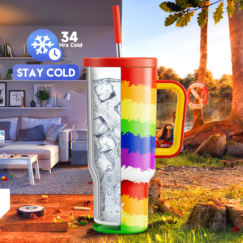 40oz Tumbler With Straw Rainbow Heart Collection-Rainbow