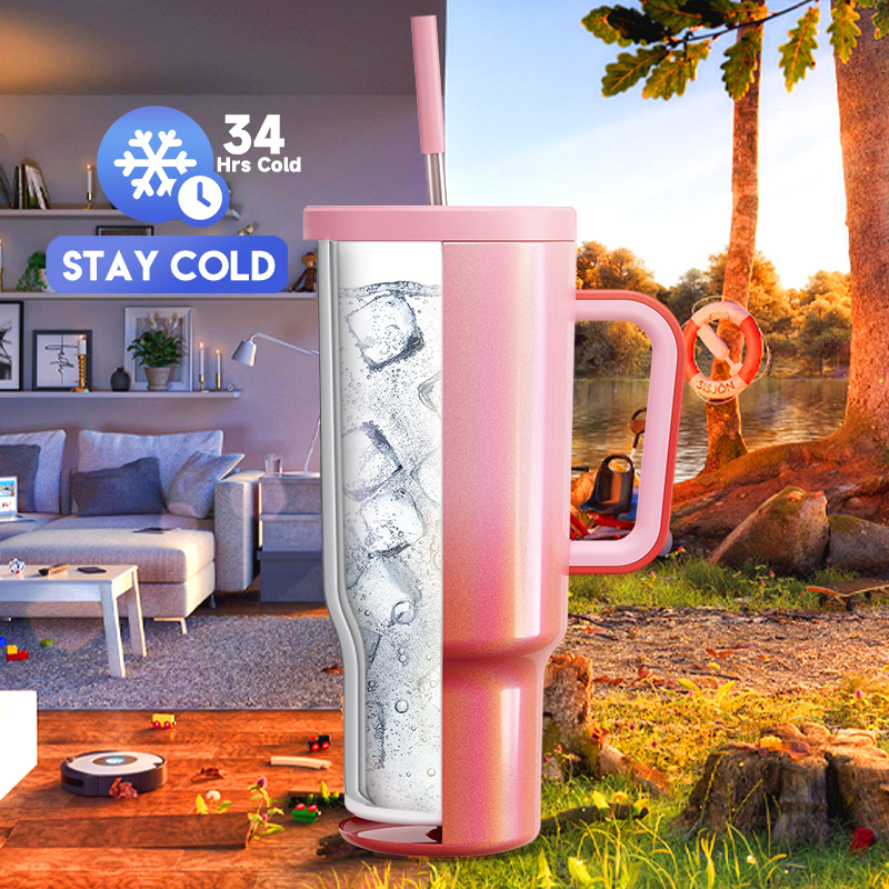 40oz Tumbler With Straw Gradient Collection-red pink