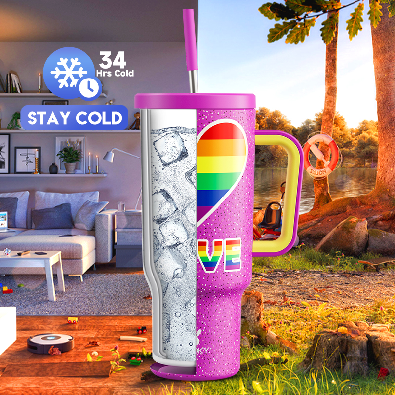 40oz Tumbler With Straw Rainbow Heart Collection-Rainbow Heart
