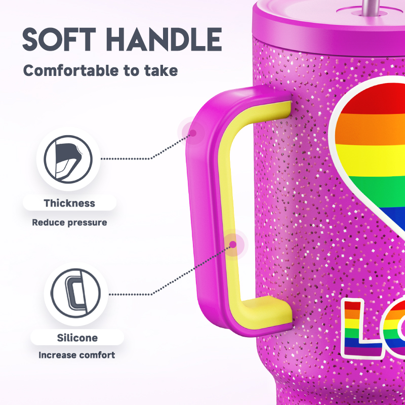 40oz Tumbler With Straw Rainbow Heart Collection-Rainbow Heart