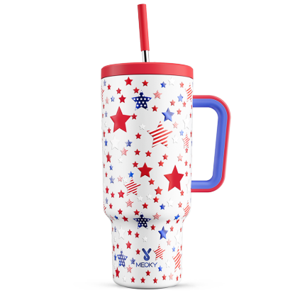 Meoky 40oz Tumbler with Handle and Straw Lid - Memorial day