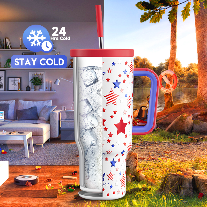 40oz Tumbler With Straw Memorial Day Collection-Stars