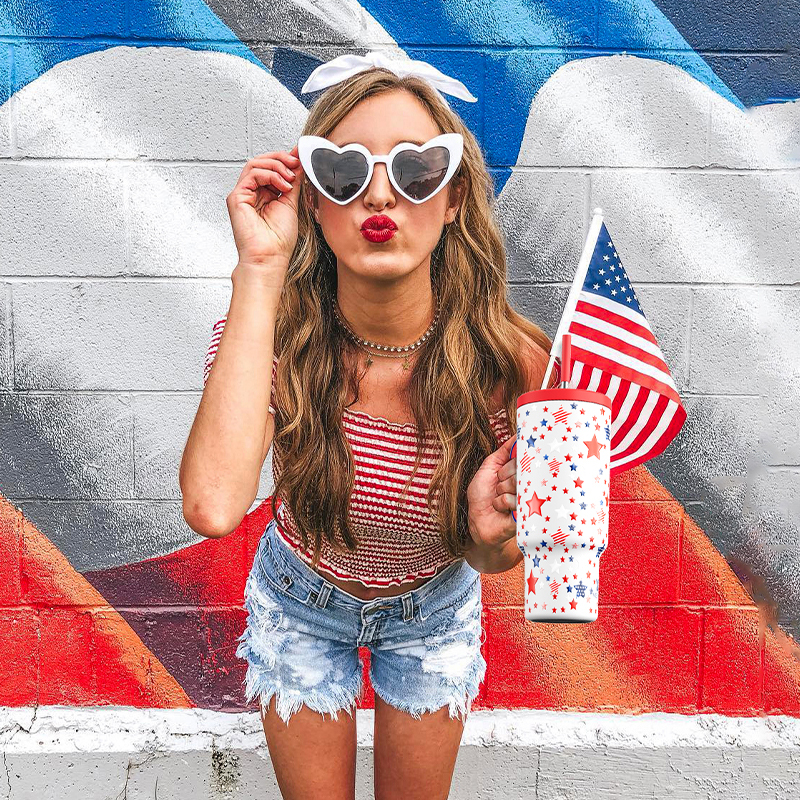 40oz Tumbler With Straw Memorial Day Collection-Stars